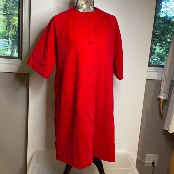 Vintage Sz 6-8 Bright Red Velvet 3/4 Sleeve Swing Coat - Picture 1 of 9